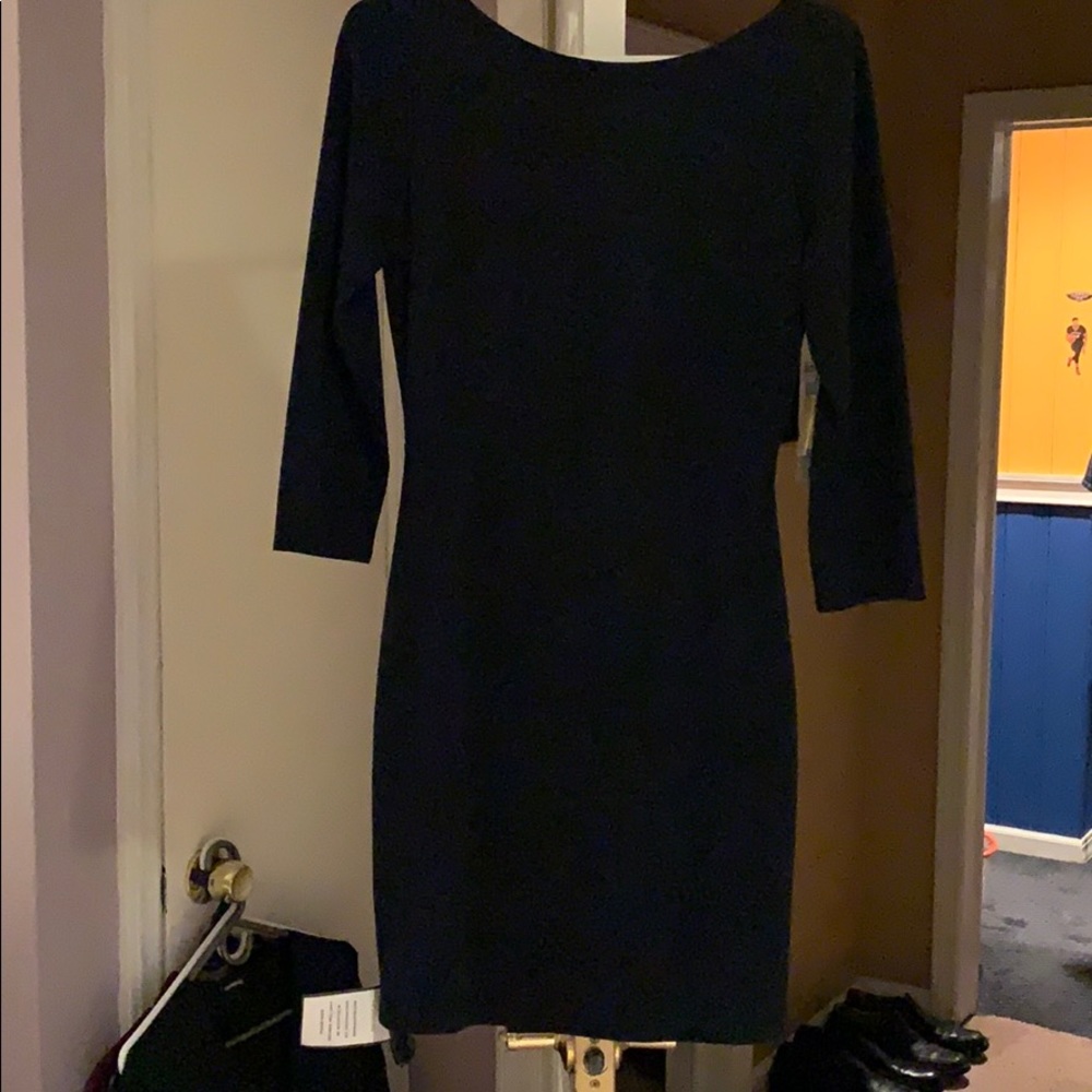 Alice & Olivia Navy dress with black leather